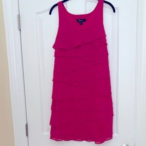 S.L. Fashions Pink Chiffon Layered Mini Dress